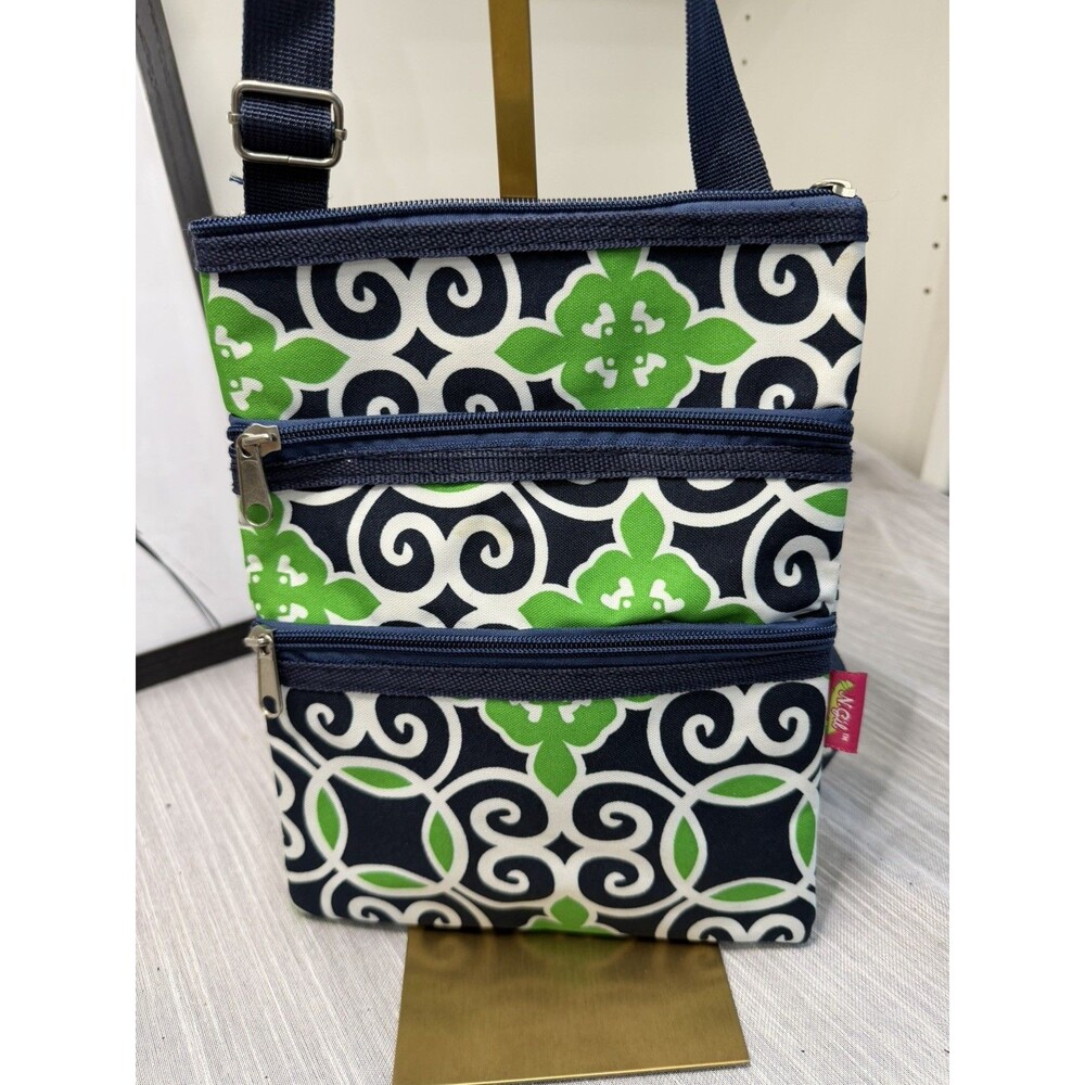 Green And Blue Printed Lite Adjustable Crossbody Bag w/ Strap